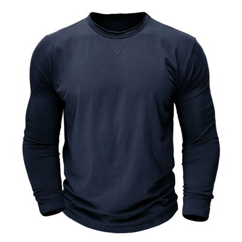 T-shirt uomo slim fit manica lunga girocollo casual elasticizzata blusa autunno - Foto 27 di 61