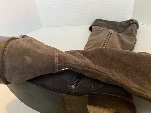 Frye Shirley Wildleder Stiefel Damen Größe braun Cognac Leder Reiten über Knie Gr. 8 - Bild 10 von 12