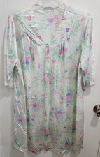 Vtg VASSARETTE Women's Nightgown Robe Button Up Front Floral Pastel Size XL