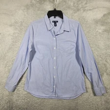 GAP Boyfriend Shirt Womens Medium Blue Striped Cotton Button Up Long Sleeve