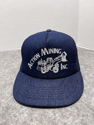 VINTAGE Action Mining INC Tractor Implement Construction BLUE Trucker Hat S-M
