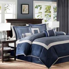 Madison Park Comforter Set Hypoallergenic Soft Polyester - Navy 7-Piece - King
