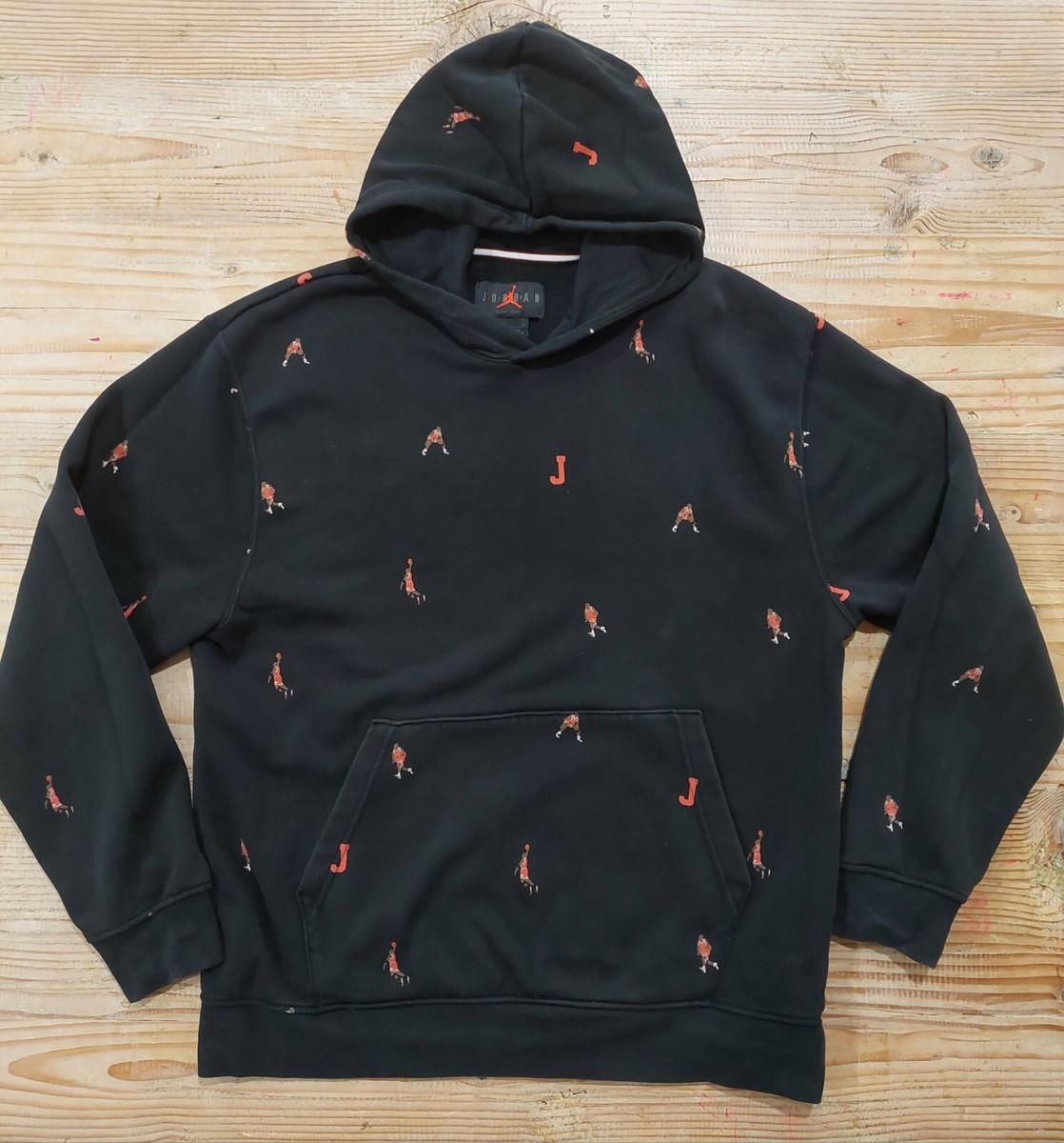 NIKE JORDAN Christmas AOP Black Hoodie Sweatshirt Size Large Mens