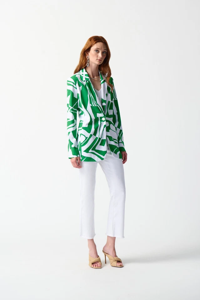 Joseph Ribkoff White and Green Leafe Print Blazer Jacket 242230 UK 10 RRP £305 - Image 2 of 4