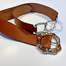 1980's Compagnie Internationale Express Vintage Brown Beaded And Metal Belt Sz L