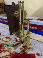 Brass Microscope Student Microscope Telescope 7" Vintage Type With Leather Cover