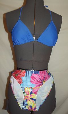 OP blue bikini swimsuit set floral bottoms small 3/5 juniors (H61)