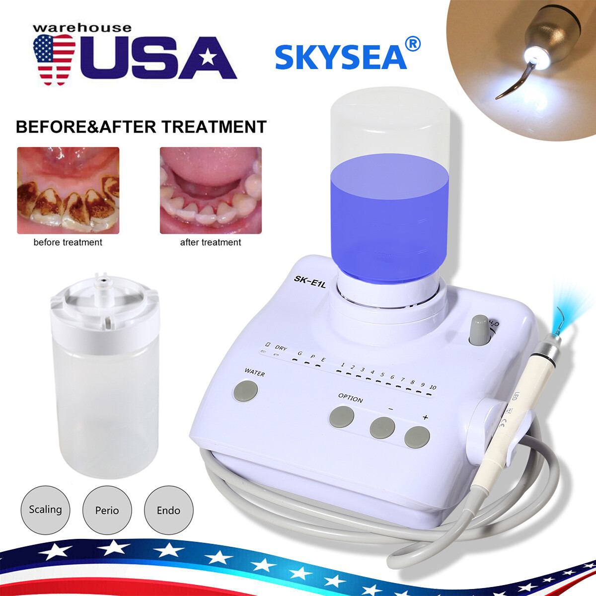 Woodpecker Ultrasonic Piezo Scaler with Water Bottle & LED Handpiece Fit EMS FDA