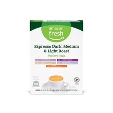 Amazon Fresh Espresso Dark, Medium & Light Roast Aluminum Capsules, Variety Pack