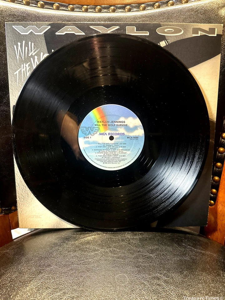 Waylon Jennings - Will The Wolf Survive Vinyl LP [1986] MCA-5688 - Image 3 of 3