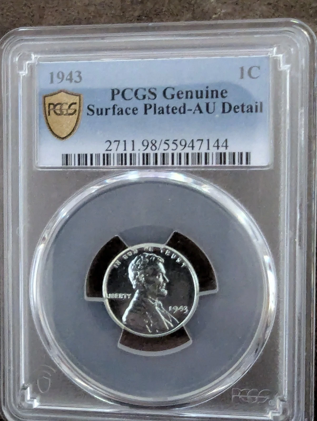 1943 Lincoln Wheat Cent PCGS Surface Plated-AU Detail Steel Philadelphia