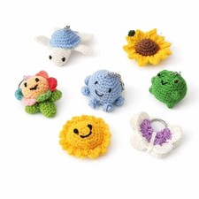 Crochet Amigurumi Keyrings Set of 5 Handmade Animal Flower Bag Charms FS