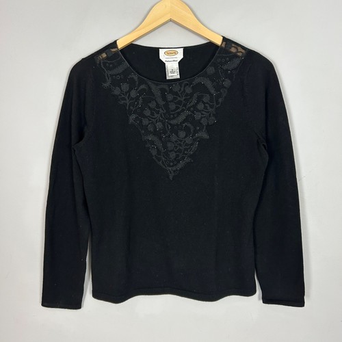 Vintage Talbots Beaded Sweater Black Silk Cashmere Women's Size Small - 第 1/4 張圖片