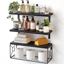 Bathroom Shelves Over Toilet With Storage Basket Floating Wall Organizer Black