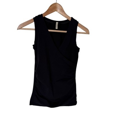 Bordeaux Seamless Wrap Tank Top Womens OS Black Excellent Ruched V-Neck Stretch
