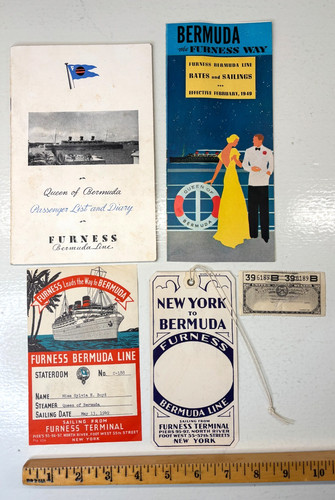 Furness Bermuda Cruise Line Passenger List Brochure State Room Luggage Tags 1949
