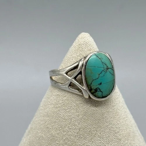 Vintage Sterling Silver and Turquoise Cabachon Men's Ring 12.5 Primitive, Boho