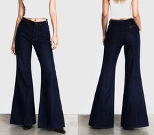 Vintage 1970s Maverick Bell bottom Jeans USA Made Size 7/8 Indigo Denim Hippy EC