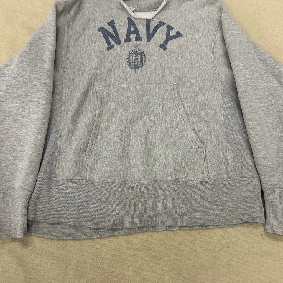 Vintage 1980s Champion Reverse Weave Hoodie US Navy Water Print size Small - Image 3 of 4