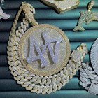 14K Hip Hop Jumbo 44 Rotating Medal Pendant with 14mm Cuban Link Chain, Neckl...