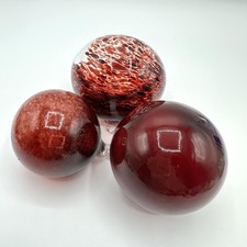 3 Stück Glas Kugeln Fensterkugeln Einschmelzungen Glaskunst Weihnachtskugel Rot