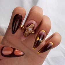 evpct Handmade Press on Nails Medium Almond, Mauve Artificial French Tip Fake...