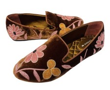 Birdies Starling Flats Size 7 Velvet Floral Embroidered Loafer Quilted EUC