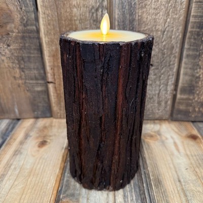 POTTERY BARN PREMIUM FLICKERING FLAMELESS CANDLE LARGE 4 X 8''- BROWN BARK