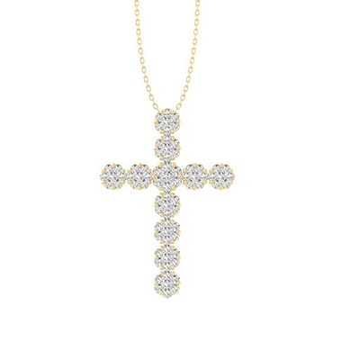 0.75Ct Lab Grown Diamond 14K Yellow Gold Cross Necklace 18'' Silver Cable Chain