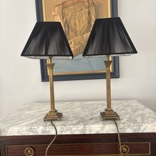 Pair Of Quality Brass Finish Table Lamps Approx 26cm Tall.