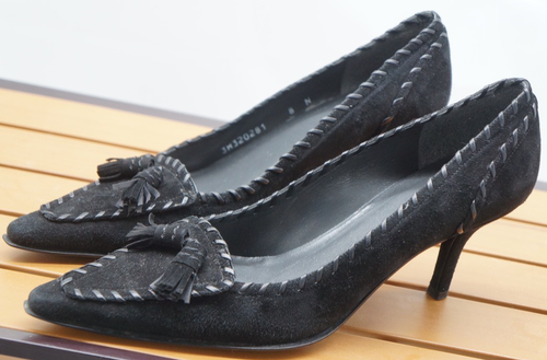 Size 8N Stuart Weitzman Black Suade Mid Heel Women Shoes - Picture 3 of 10