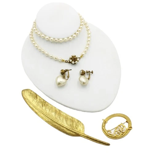 Vintage Miriam Haskell Necklace Brooch Earrings Gold Filled Lot of 4 #M1383-3