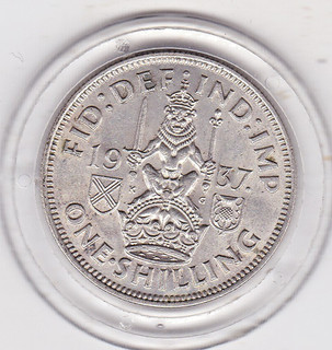 1937 S Silver (50%) Coin One Shilling (1/ ) King George 6th AU