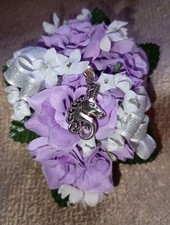 NEW 4" Long Artificial Lavender Rose Wrist Corsage With Sparkly Silver Bow