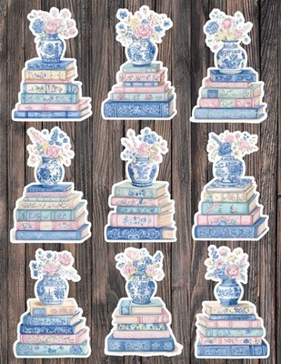 Pastel Stack of Books Die Cut Vinyl Stickers Scrapbooking Laptop Waterbottle