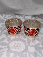 Vintage Style Glass Holders Set Of 2 Silver Black Red Enamel Metal Cup Rings Vintage Style Glass Holders Set Of 2 Silver Black Red Enamel Metal Cup Rings