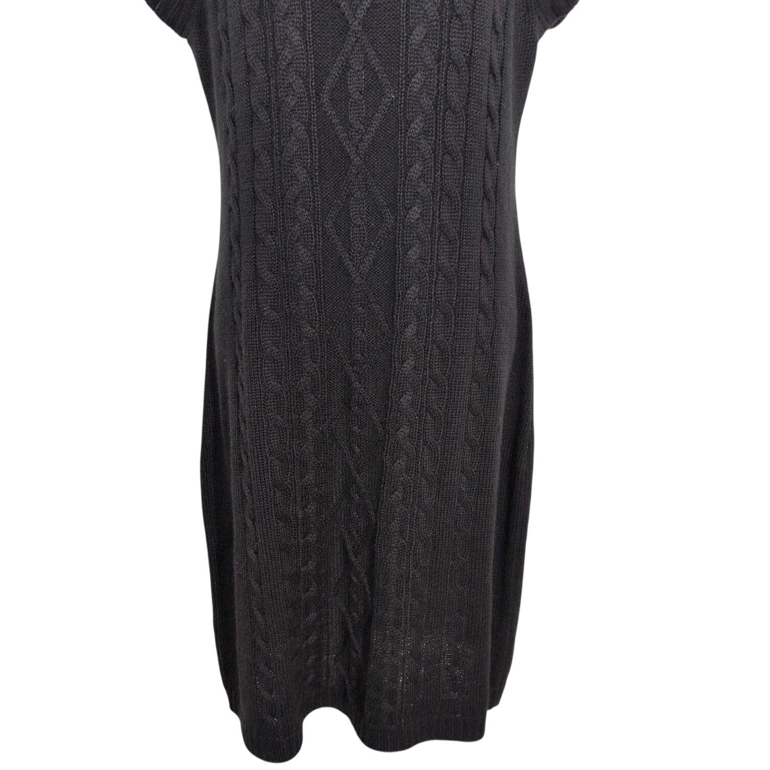 Calvin Klein Cable Knit Sweater Dress Womens Size Large Black Button Cowl Neck thumbnail 3