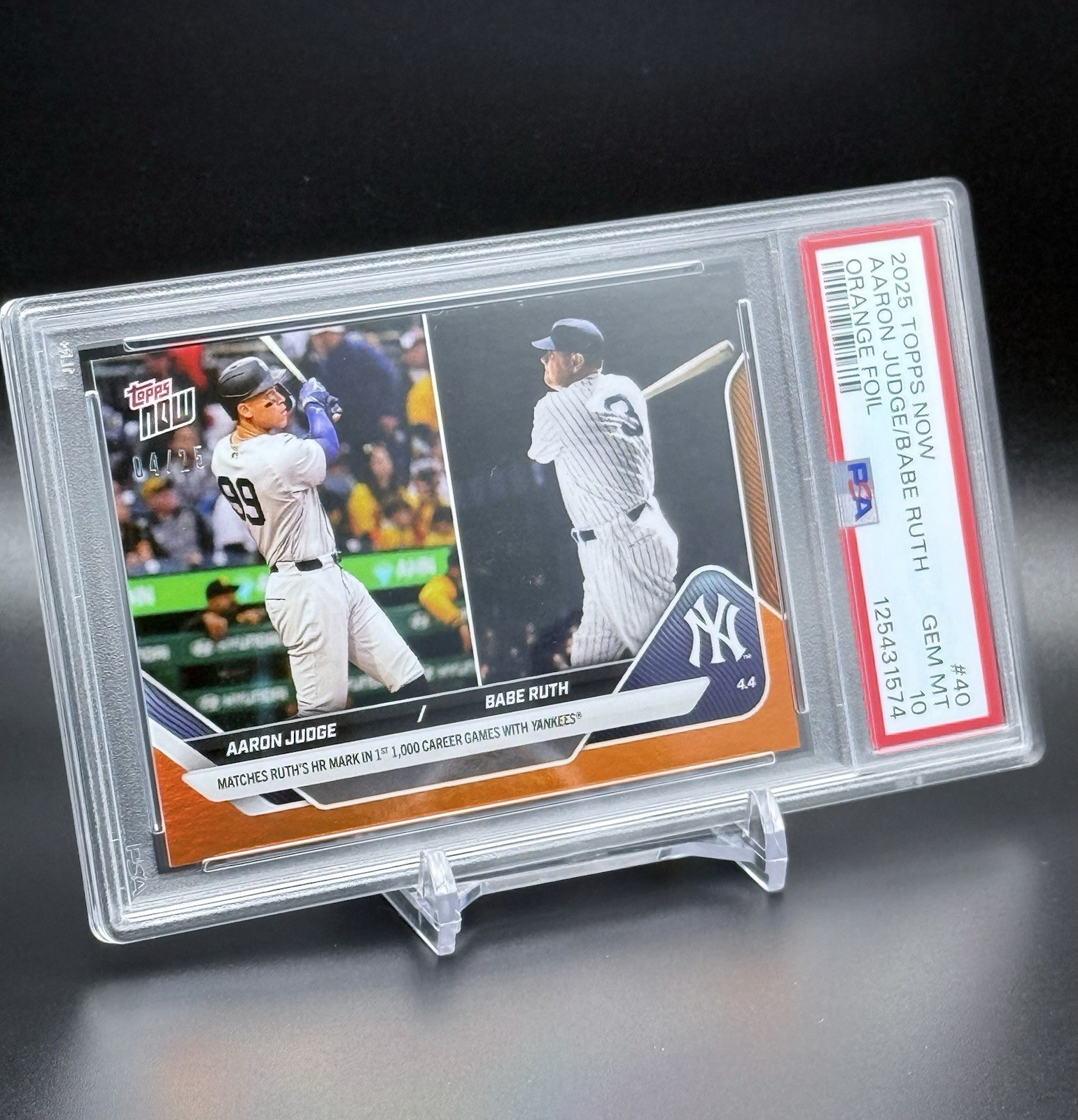 RARE 2025 Topps NOW #40 Aaron Judge / Babe Ruth Orange Foil /25 PSA 10 GEM MINT view 5