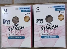 2 Pack Leggs Silken Mist 2 PAIRS Silky Sheer Leg Tights Q NUDE Control Top 97791