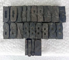 Antique Lot of 23 Letterpress Numbers Symbols Wood Type Printers Block 1 3/8”
