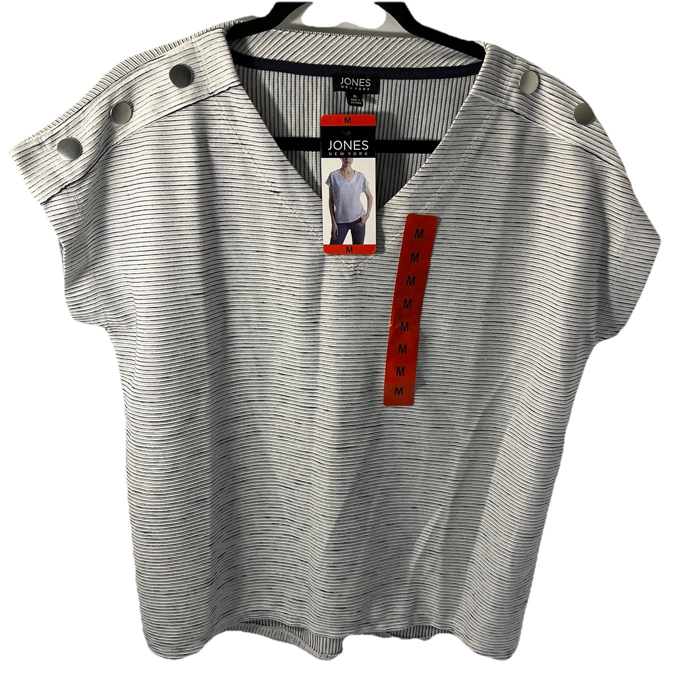 Jones New York NWT Wms Shirt Sz M Textured Fabric Button Details Short Sleeve