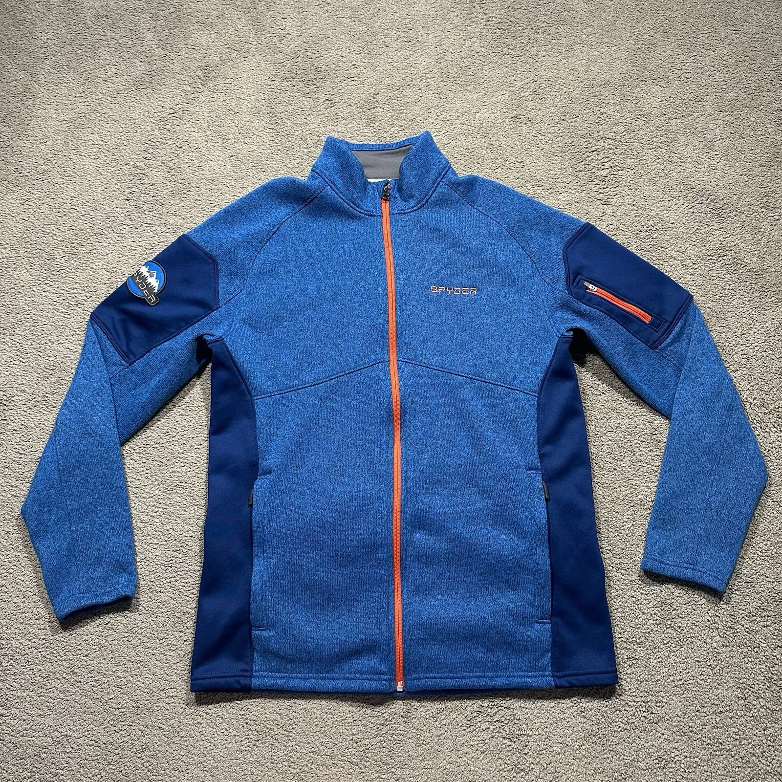 Spyder Empire Fleece Jacket Mens Large Blue Heathered Pocket Full Zip Outdoor