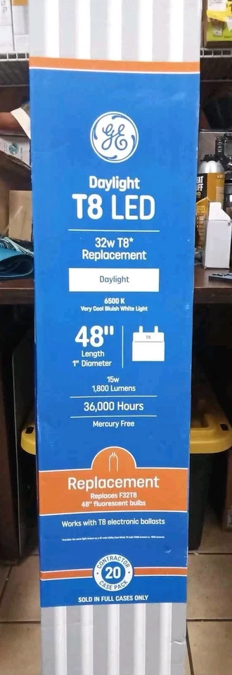 GE Replacement LED Tube 32 -Watt EQ T8 Daylight LED Tube Light Bulb 20 -Pack - Image 2 of 4