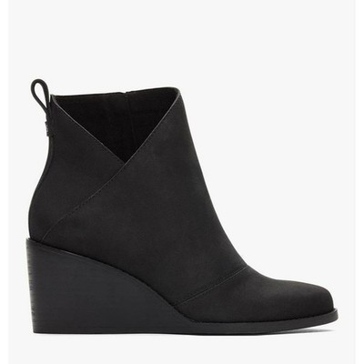 TOMS Sutton Black Leather Wedge Boot women Size 6.5