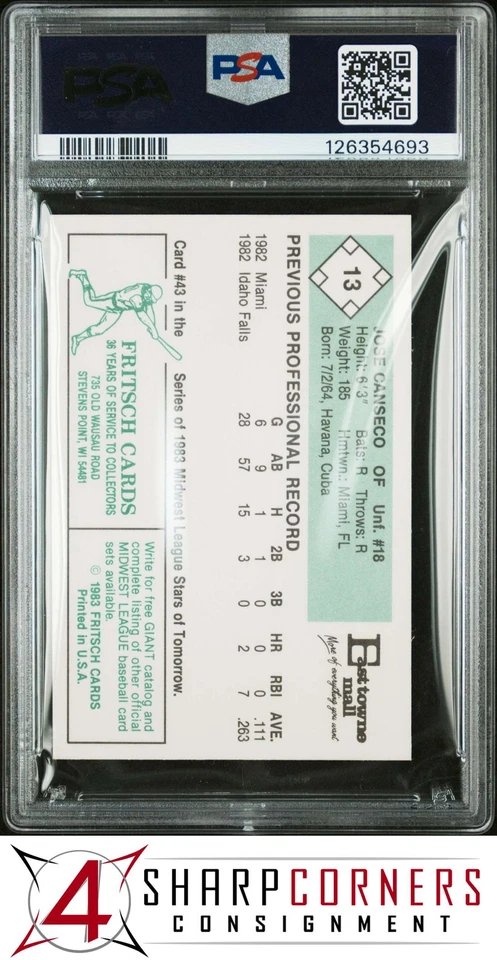1983 FRITSCH MADISON MUSKIES #13 JOSE CANSECO RC ROOKIE PSA 10 - Image 2 of 4