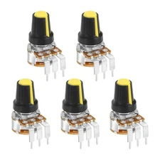 5Pcs 10K Ohm Rotary Potentiometer WH148 3 Pin Variable Resistor, Black Yellow