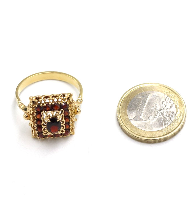 Rectangular Ring With Garnets In 18K Solid Gold V… - image 6