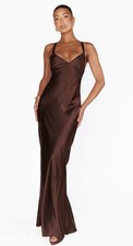 Show Me Your Mumu Anderson Maxi Dress Chocolate Brown Satin Halter XS NWOT $178