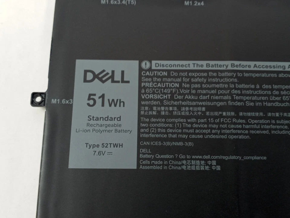 Batería portátil Dell 52TWH 6375mAh 4 celdas para XPS 13 7390 2 en 1 Foto 3 de 3