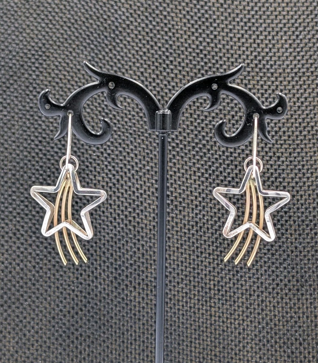 John W. Kessler Sterling 925 18K Gold Plated Accent 3-D Shooting Star Earrings View 6